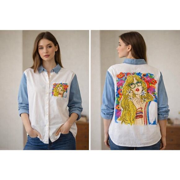 Pastels Clothing Tops - Women's Pastel Beaded Shirt T-Shirt Top | Sz Medium Glitter Graphic Tee Y2K...